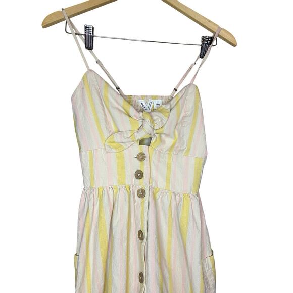 Roxy Under the Sun Strap Sundress Small Cotton Butter Yellow Petal Pink Pastel - Picture 2 of 7